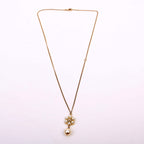 Chanel CC Flower Faux Pearl Drop Pendant Necklace Gold