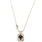 Chanel Square Crystal Resin Logo Pendant Necklace Gold