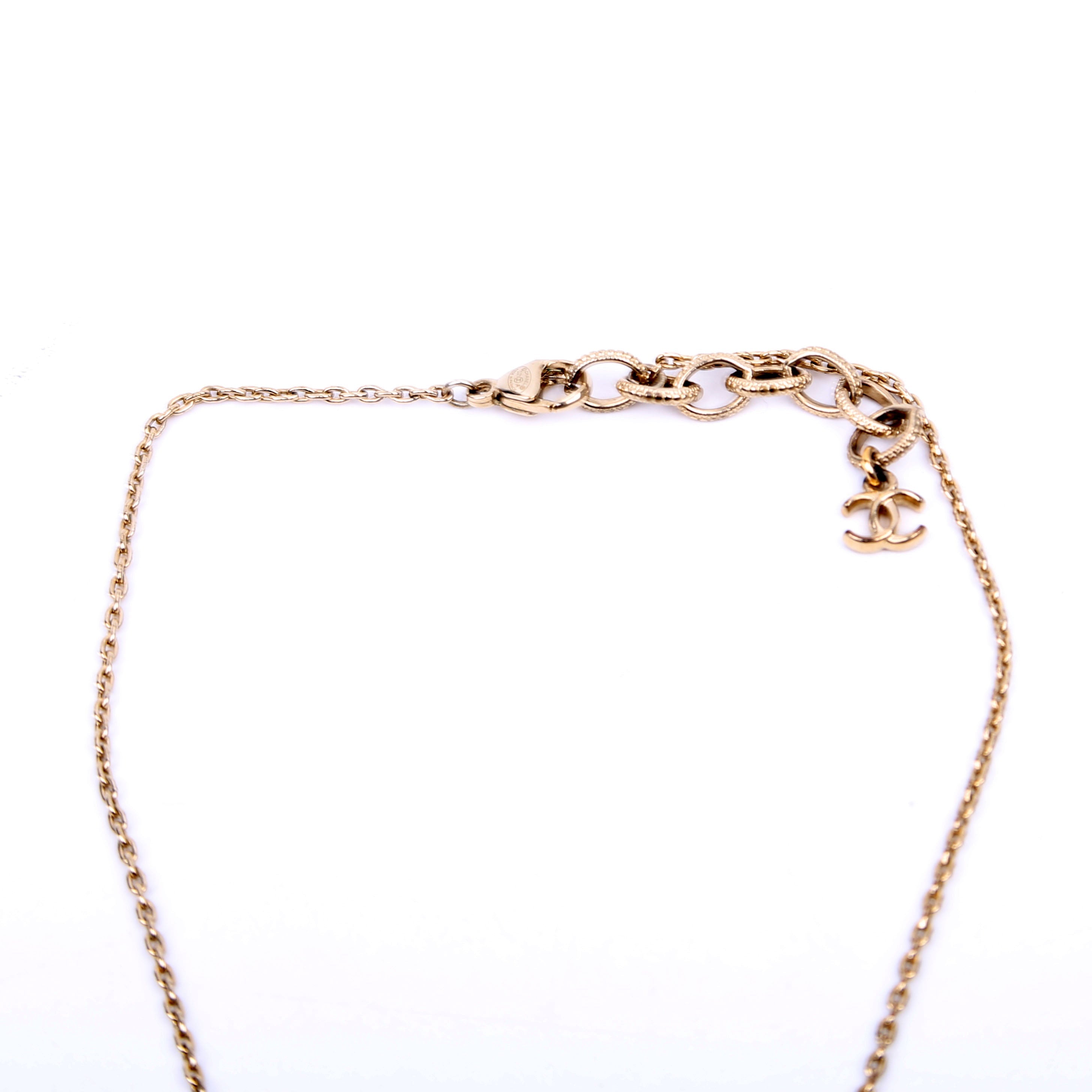 Chanel Square Crystal Resin Logo Pendant Necklace Gold