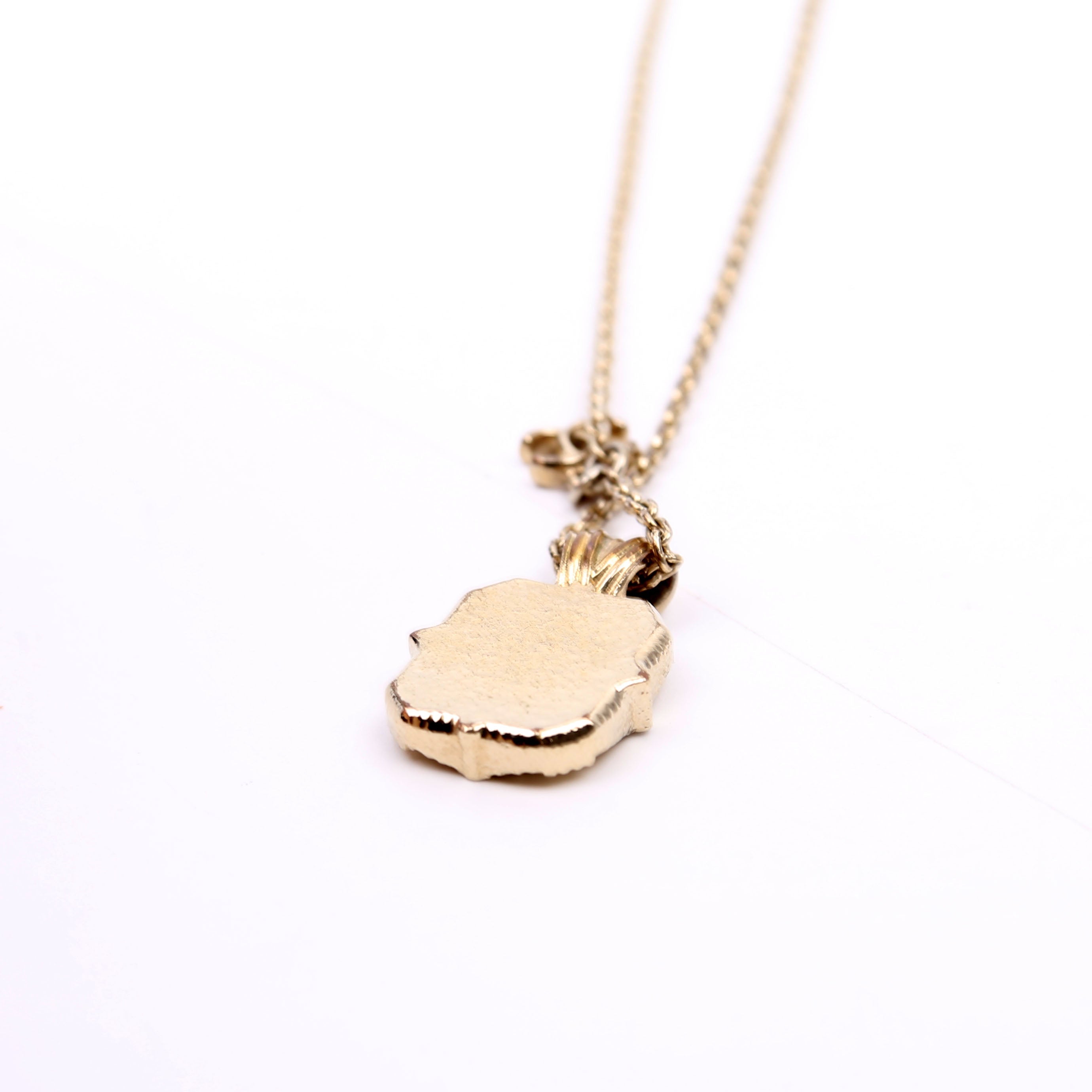 Chanel Square Crystal Resin Logo Pendant Necklace Gold