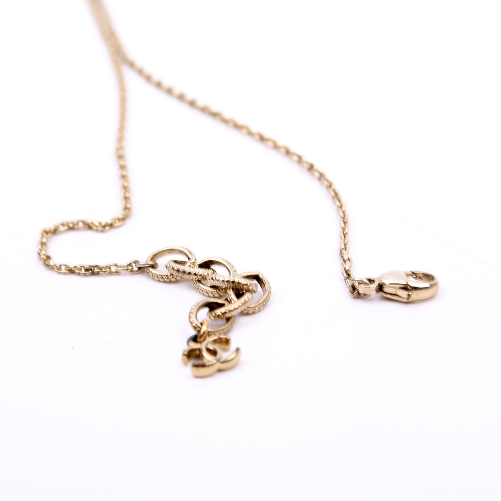 Chanel Square Crystal Resin Logo Pendant Necklace Gold