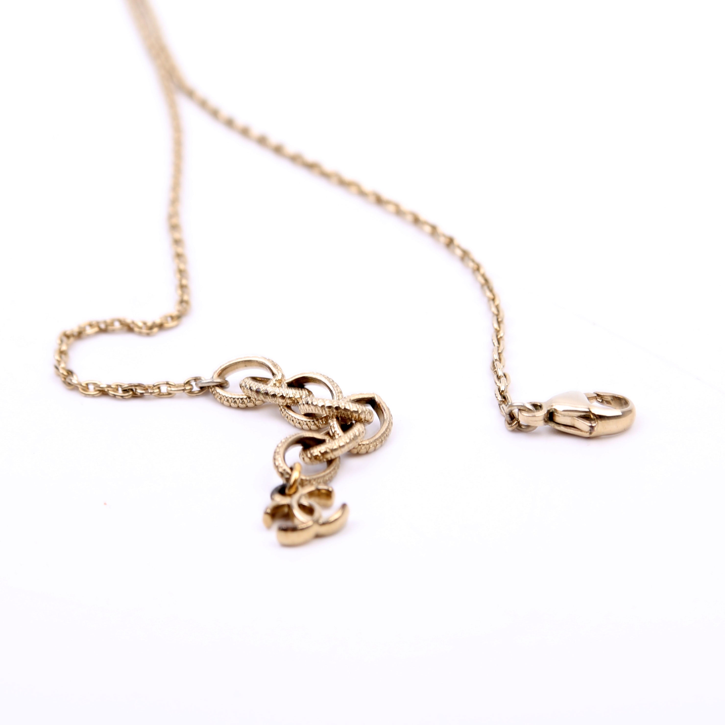 Chanel Square Crystal Resin Logo Pendant Necklace Gold