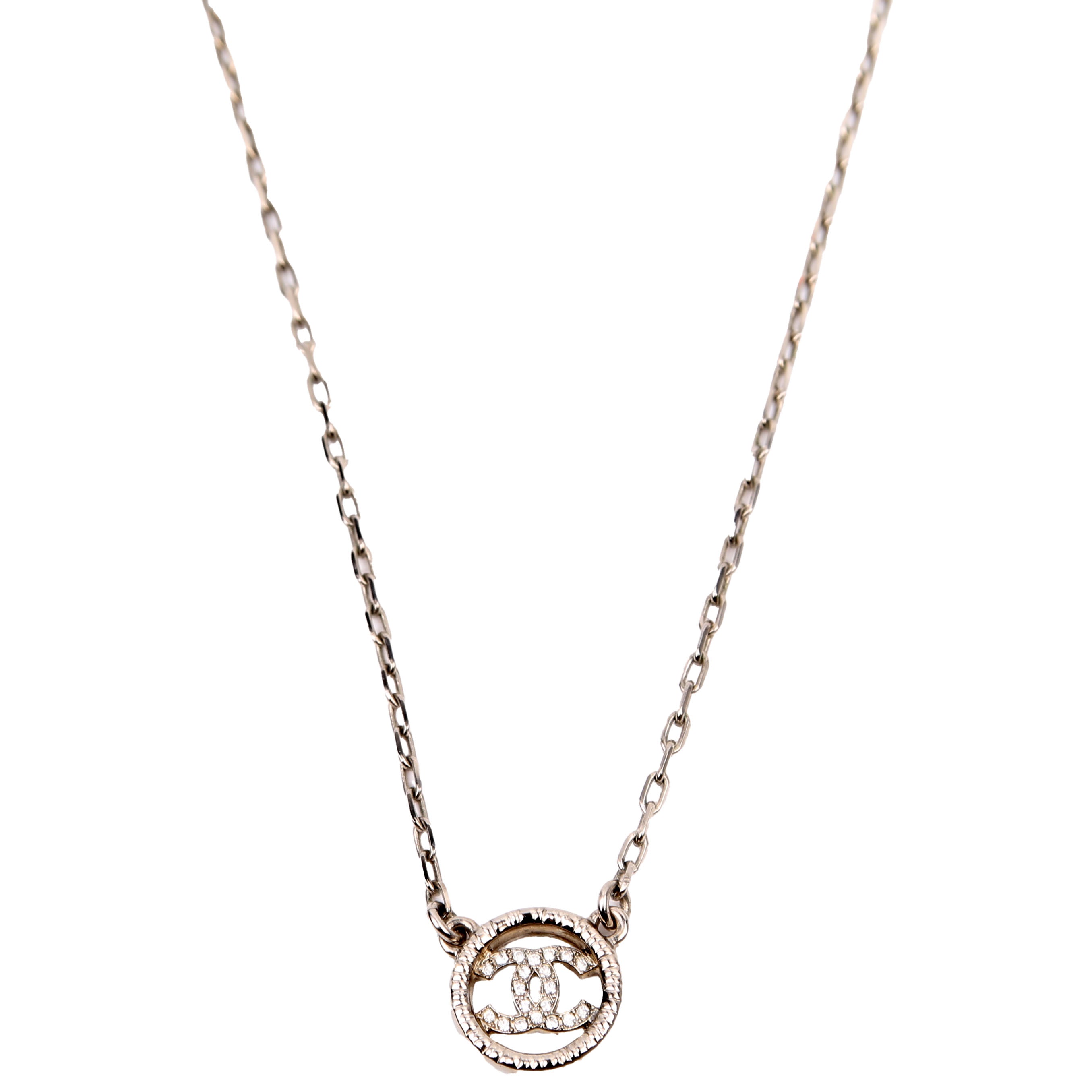 Chanel CC Crystal Round Small Necklace Silver