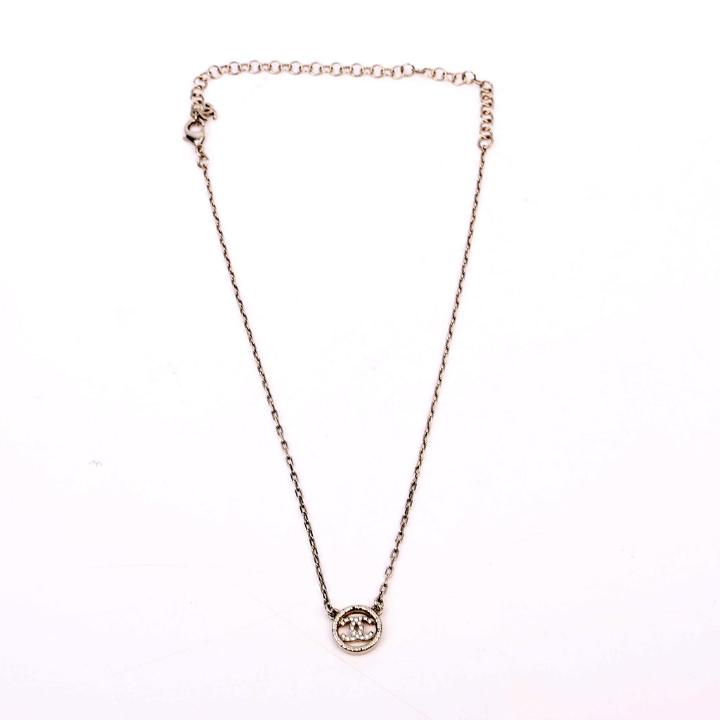Chanel CC Crystal Round Small Necklace Silver