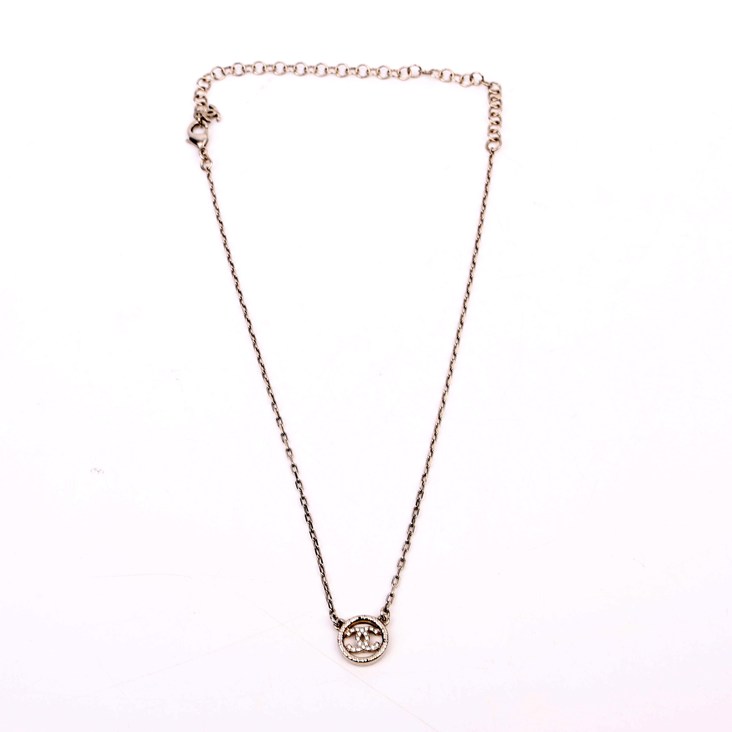 Chanel CC Crystal Round Small Necklace Silver