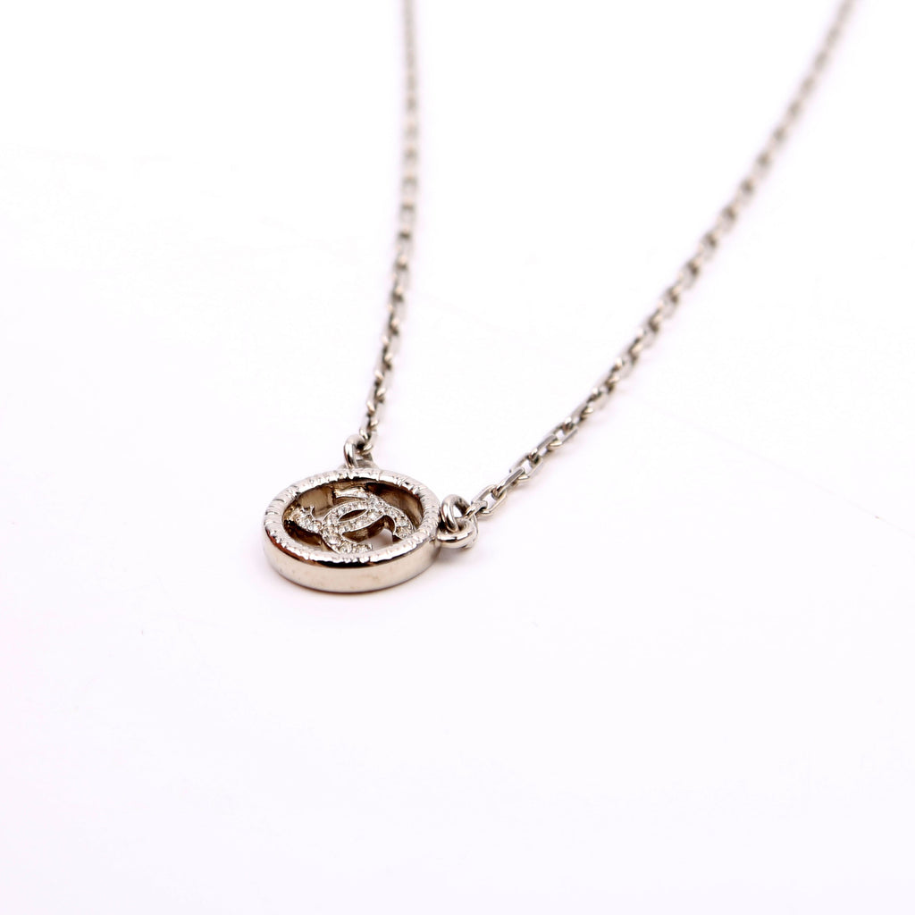 Chanel CC Crystal Round Small Necklace Silver