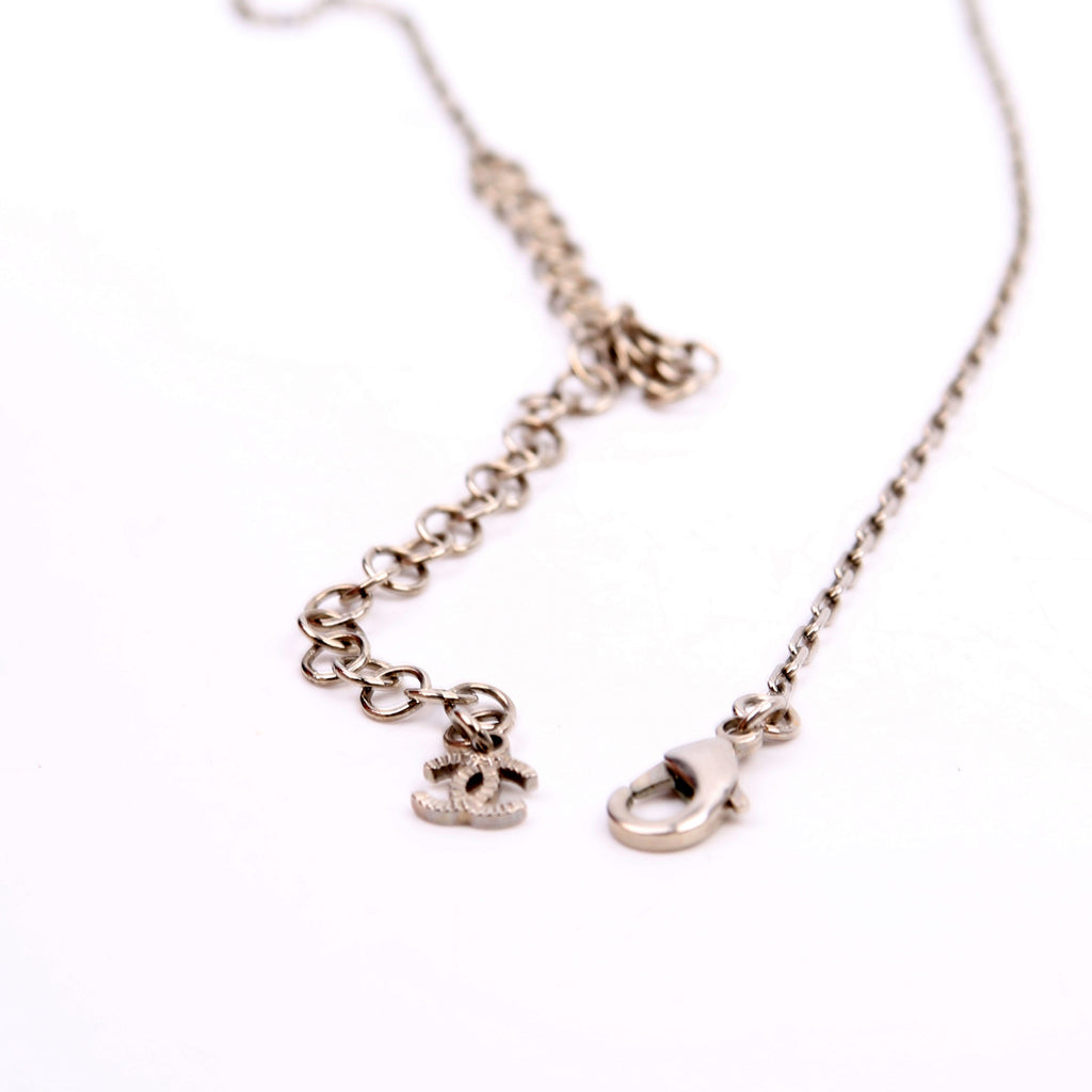 Chanel CC Crystal Round Small Necklace Silver