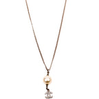 Chanel Pearl Drop CC Rhinestone Pendant Necklace Silver