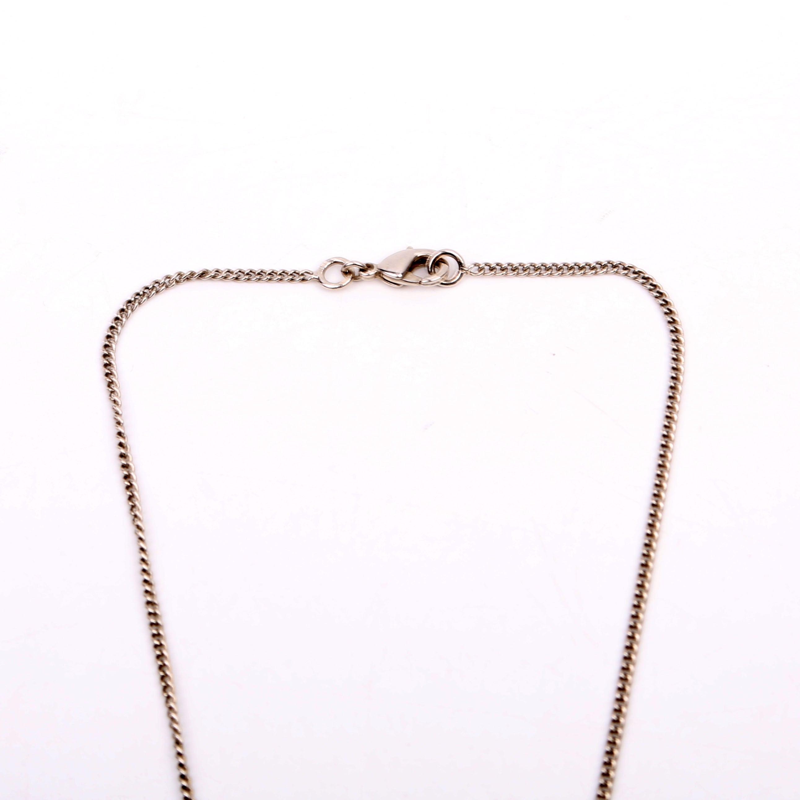 Chanel Pearl Drop CC Rhinestone Pendant Necklace Silver