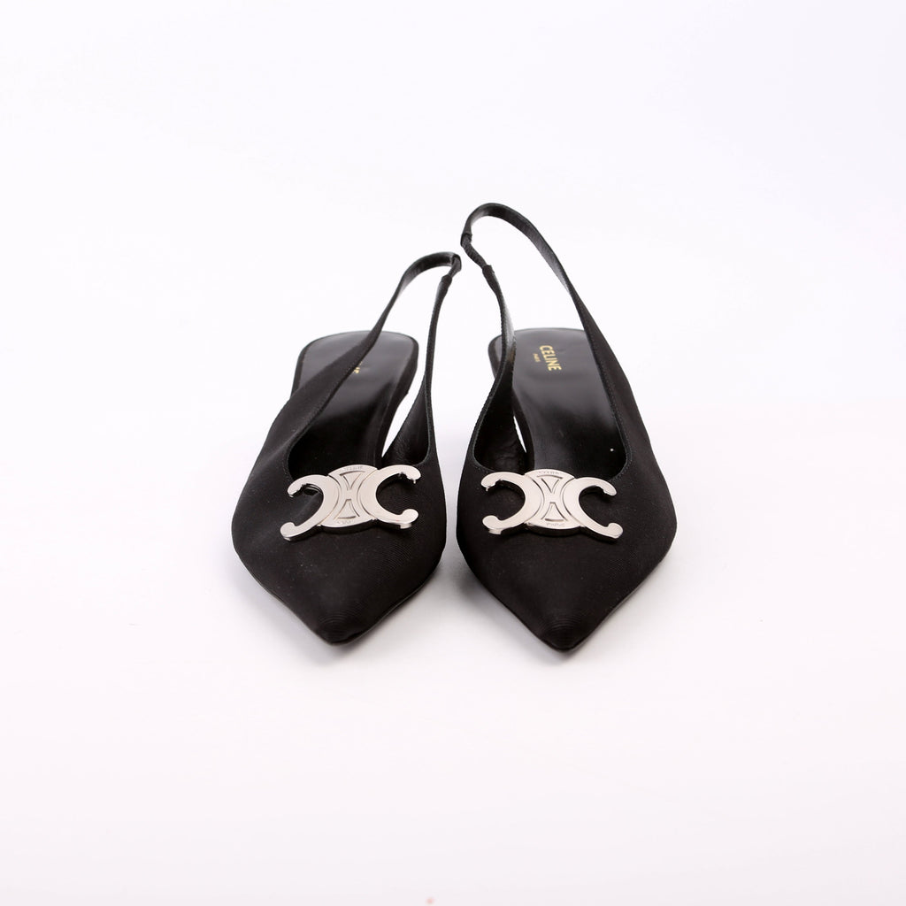 Celine Triomphe Slingback Kitten Heels Size 36.5 Black