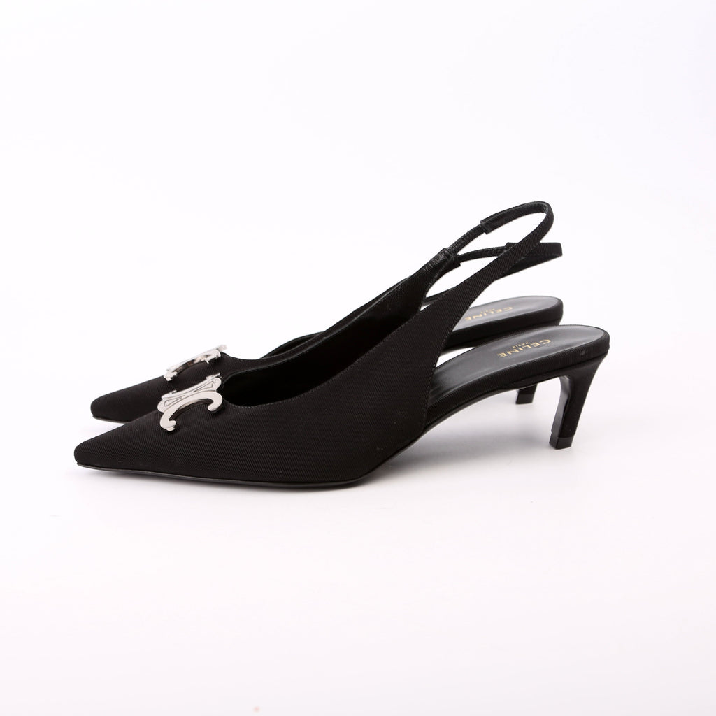 Celine Triomphe Slingback Kitten Heels Size 36.5 Black