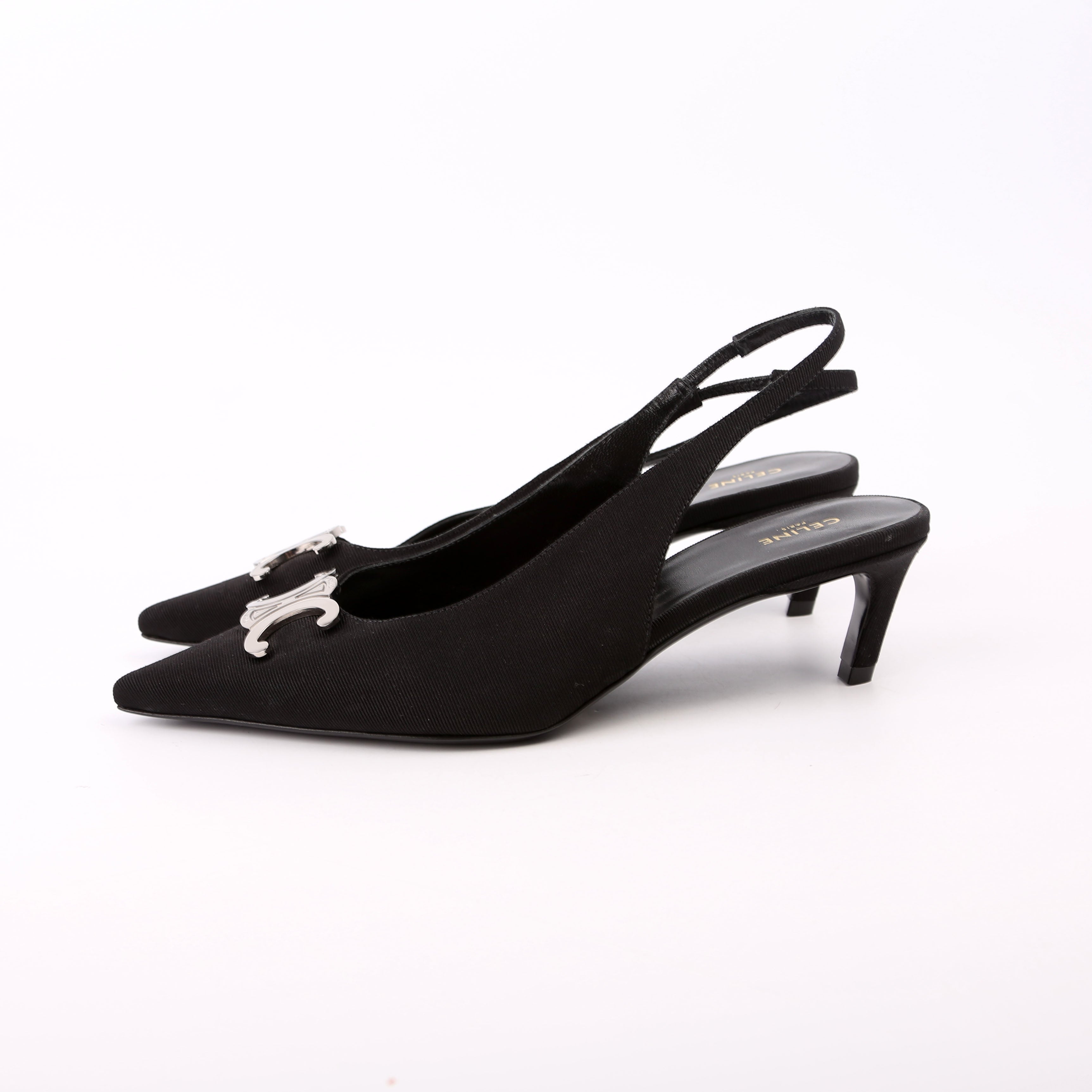 Celine Triomphe Slingback Kitten Heels Size 36.5 Black