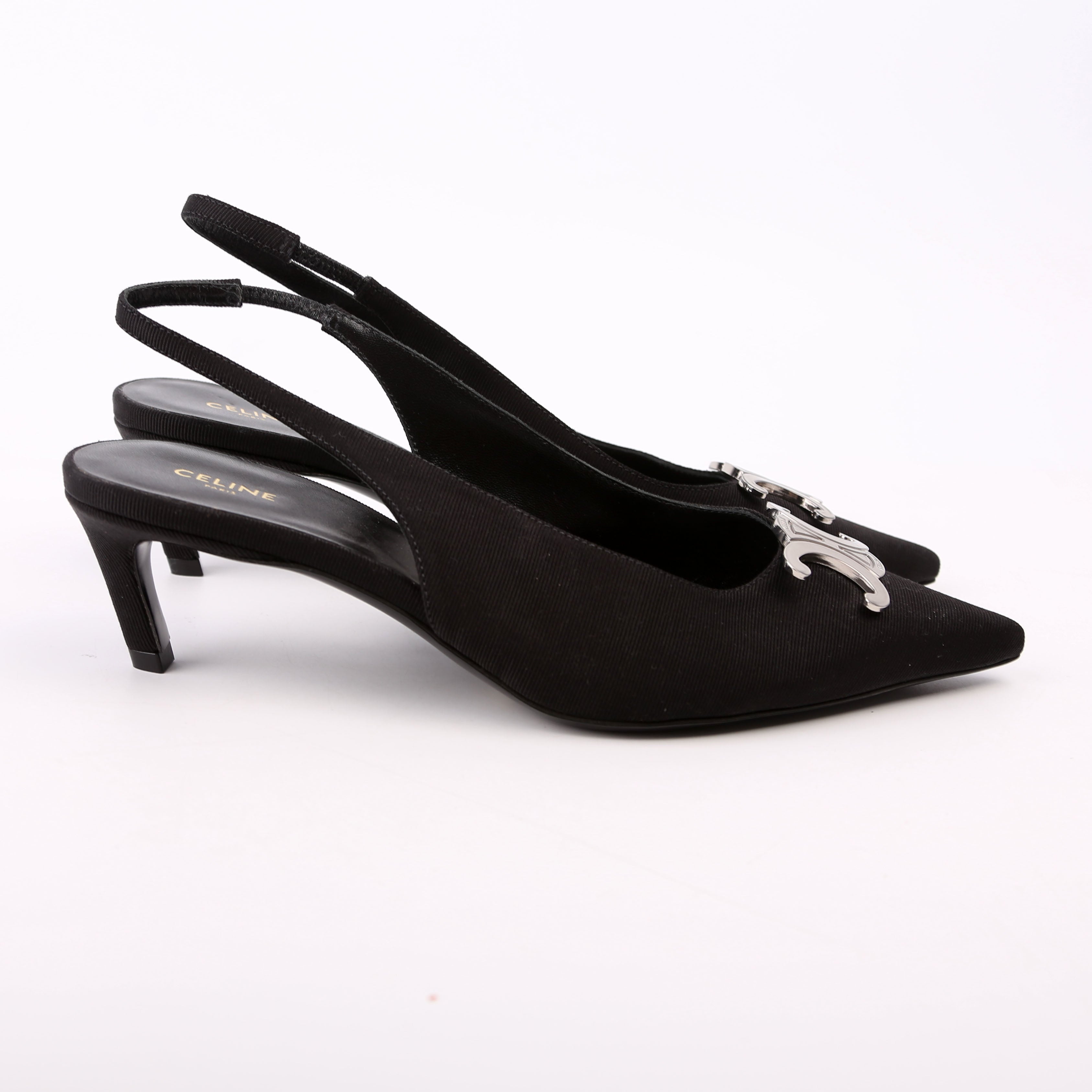 Celine Triomphe Slingback Kitten Heels Size 36.5 Black