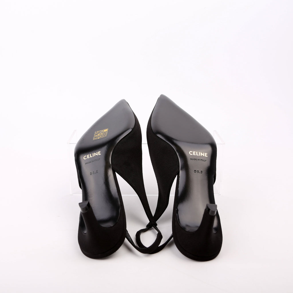 Celine Triomphe Slingback Kitten Heels Size 36.5 Black