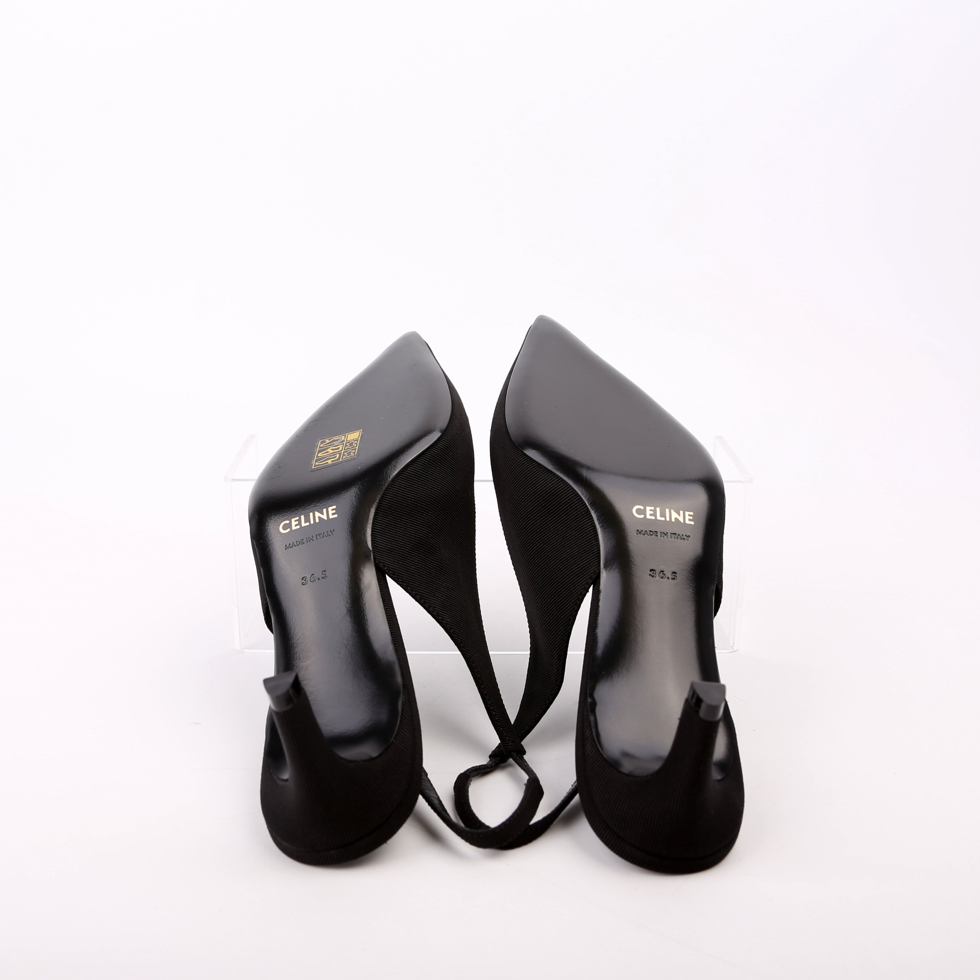 Celine Triomphe Slingback Kitten Heels Size 36.5 Black