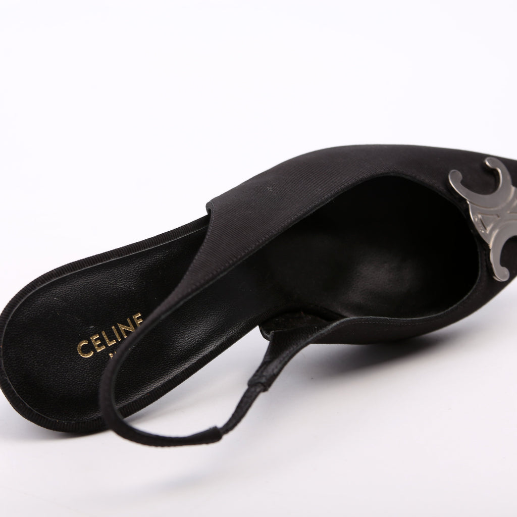 Celine Triomphe Slingback Kitten Heels Size 36.5 Black