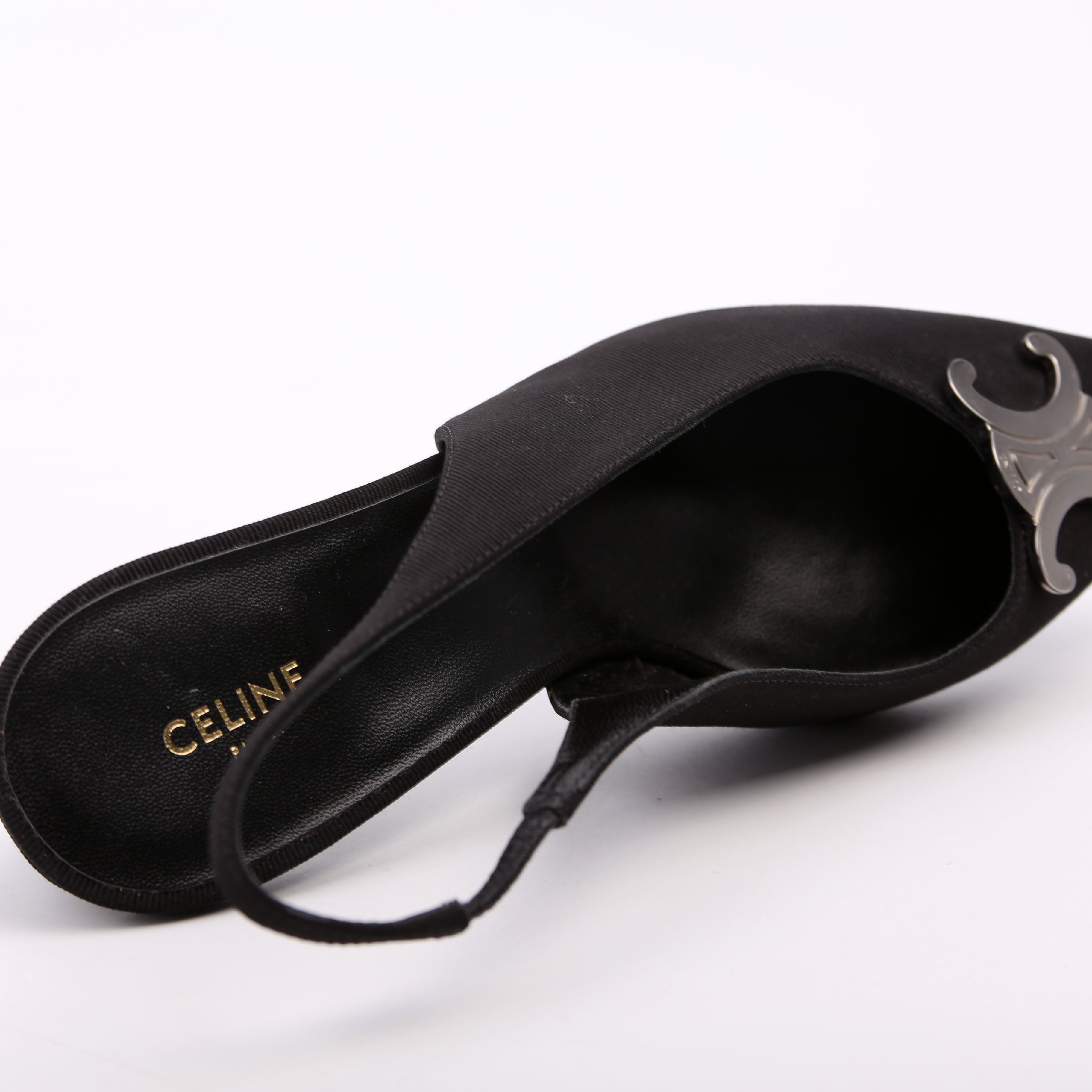 Celine Triomphe Slingback Kitten Heels Size 36.5 Black