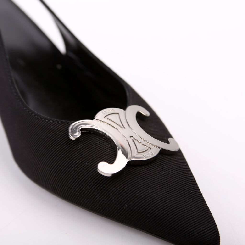 Celine Triomphe Slingback Kitten Heels Size 36.5 Black