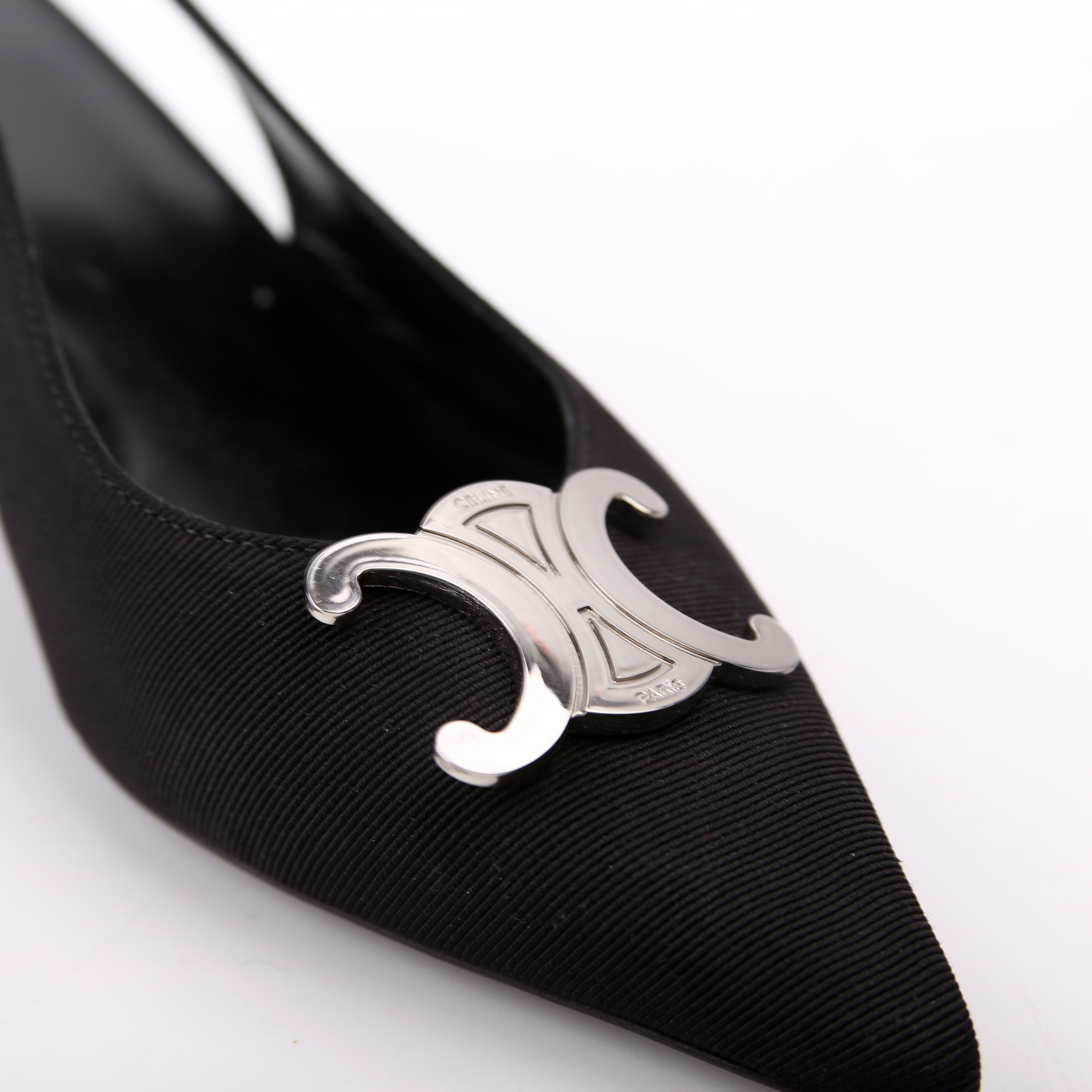Celine Triomphe Slingback Kitten Heels Size 36.5 Black