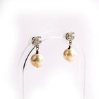 Chanel CC Crystal Pearl Drop Earrings Silver