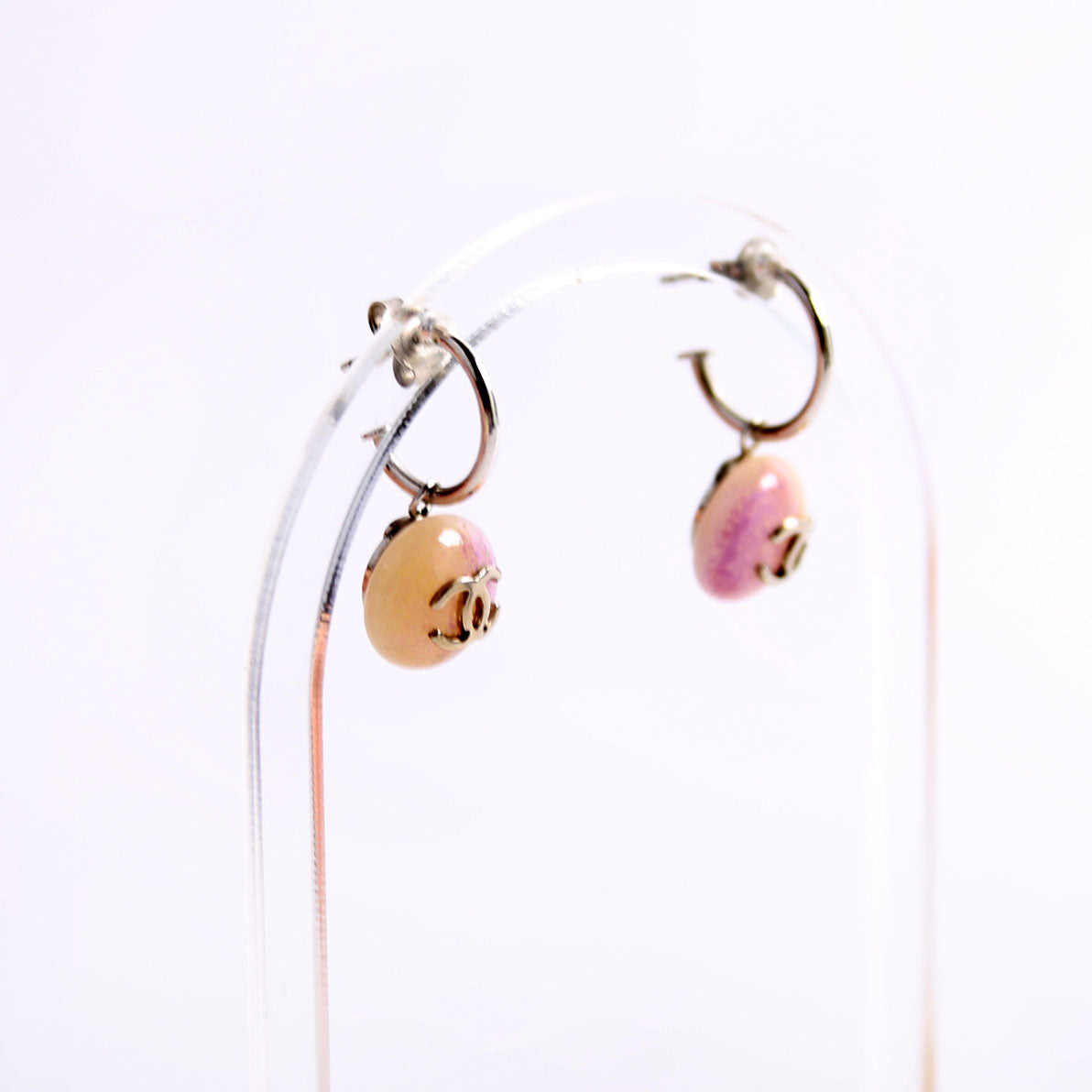 Chanel CC Swing Ombre Hoop Drop Earrings Silver/Purple