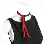 Gucci Ribbon Feline Head Choker Necklace Navy/Red