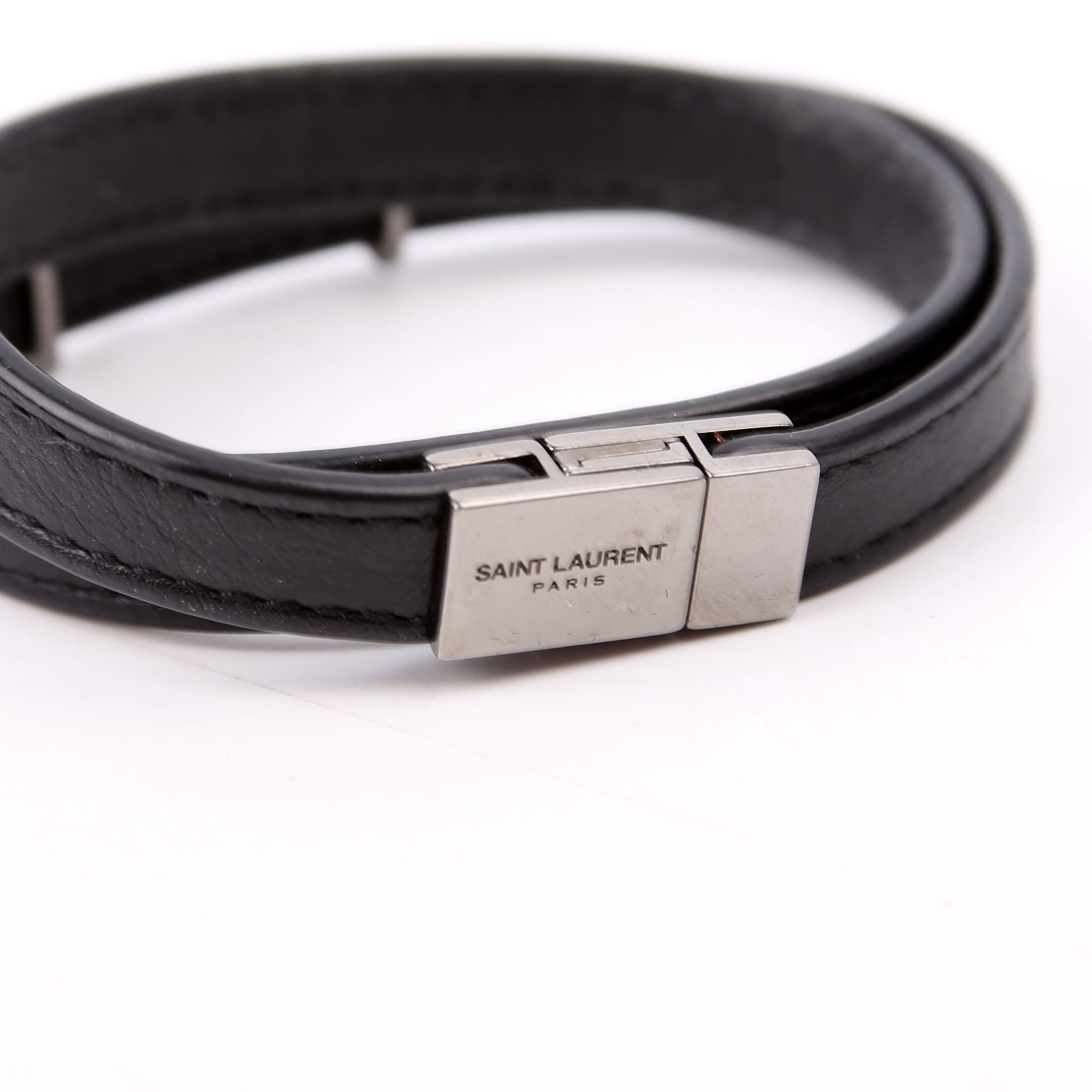 Saint Laurent Cassandre Double Wrap Bracelet Black