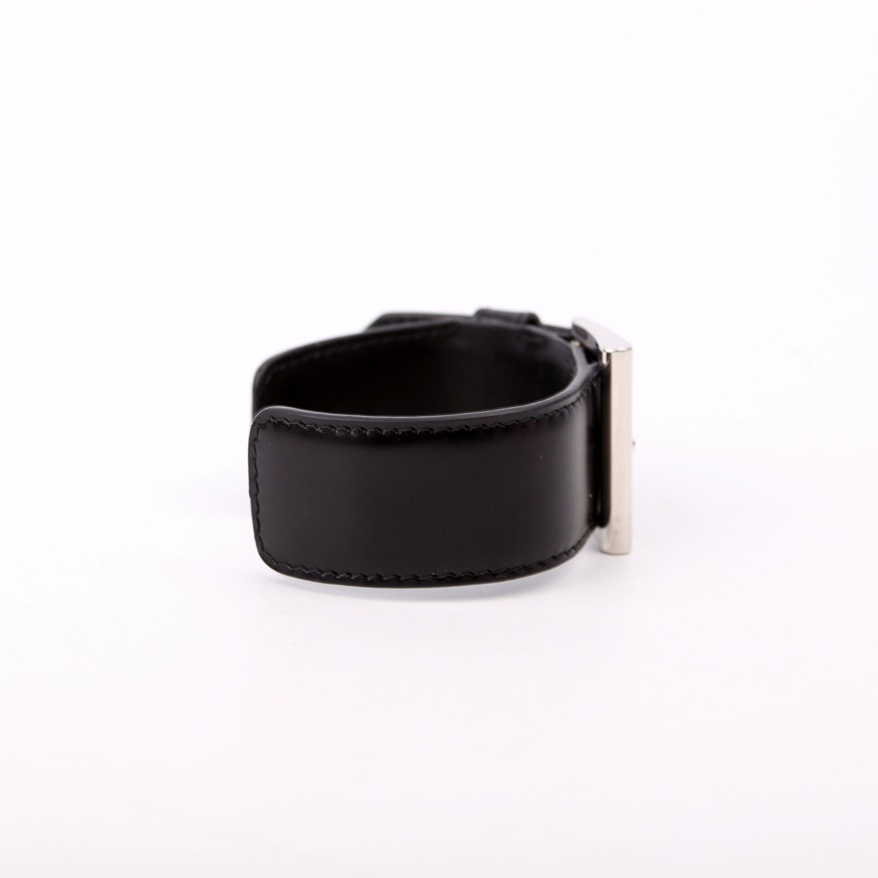 Prada Triangle Logo Leather Arm Cuff Bracelet Black