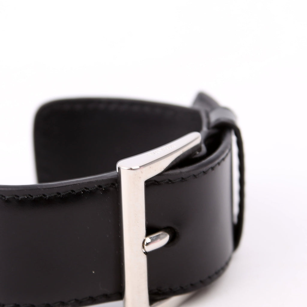Prada Triangle Logo Leather Arm Cuff Bracelet Black