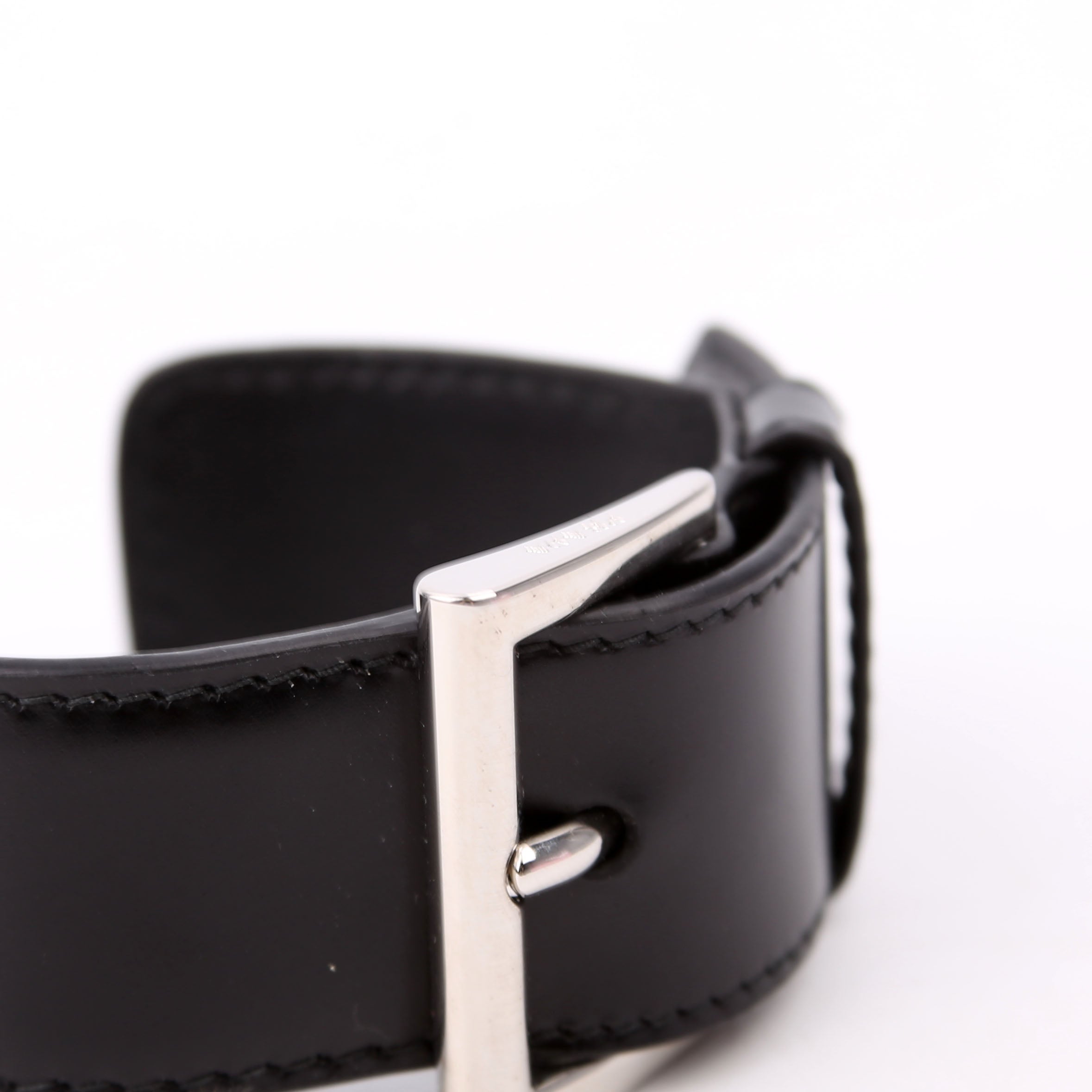 Prada Triangle Logo Leather Arm Cuff Bracelet Black