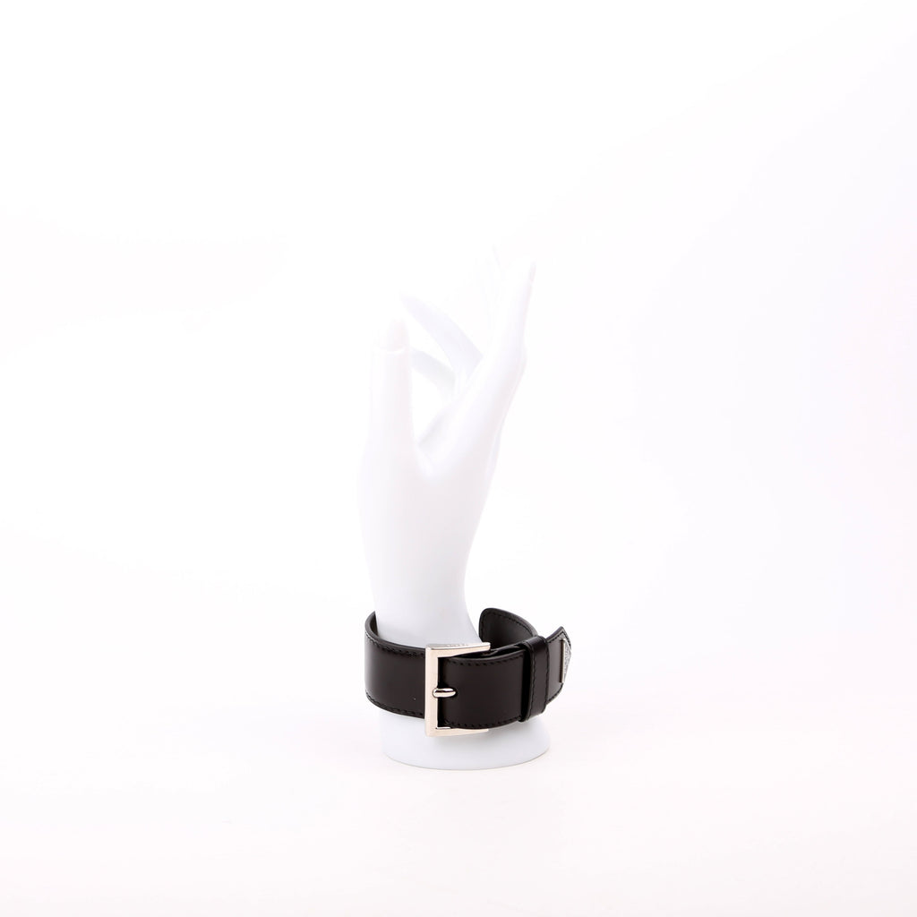 Prada Triangle Logo Leather Arm Cuff Bracelet Black