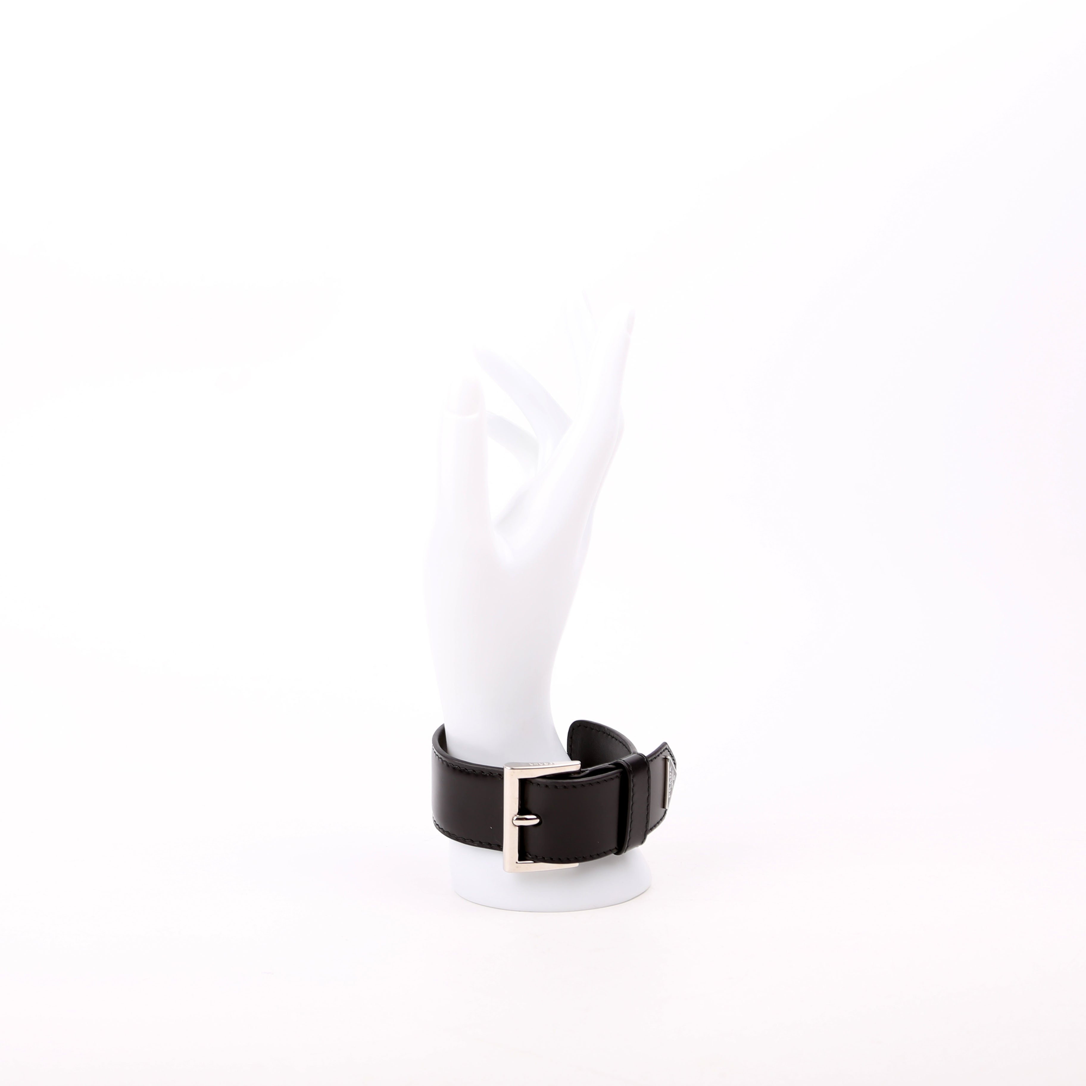 Prada Triangle Logo Leather Arm Cuff Bracelet Black