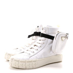 Prada Re-Nylon Gabardine Metal Triangle Logo Wheel Pouch Pocket High Top Sneakers 35.5 White