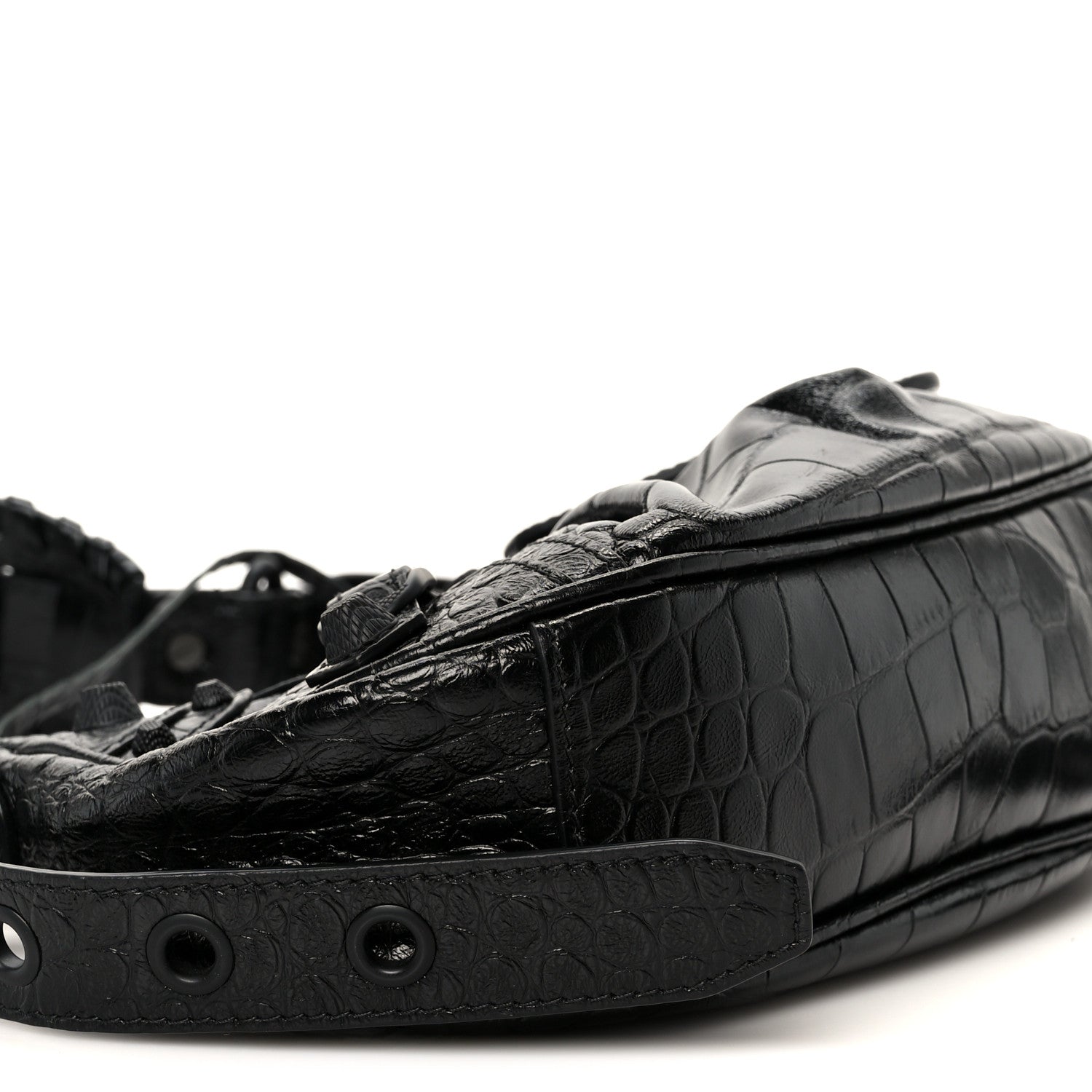 Balenciaga Extra Supple Calfskin Crocodile Embossed Monochrome Le Cagole Shoulder Bag XS Black