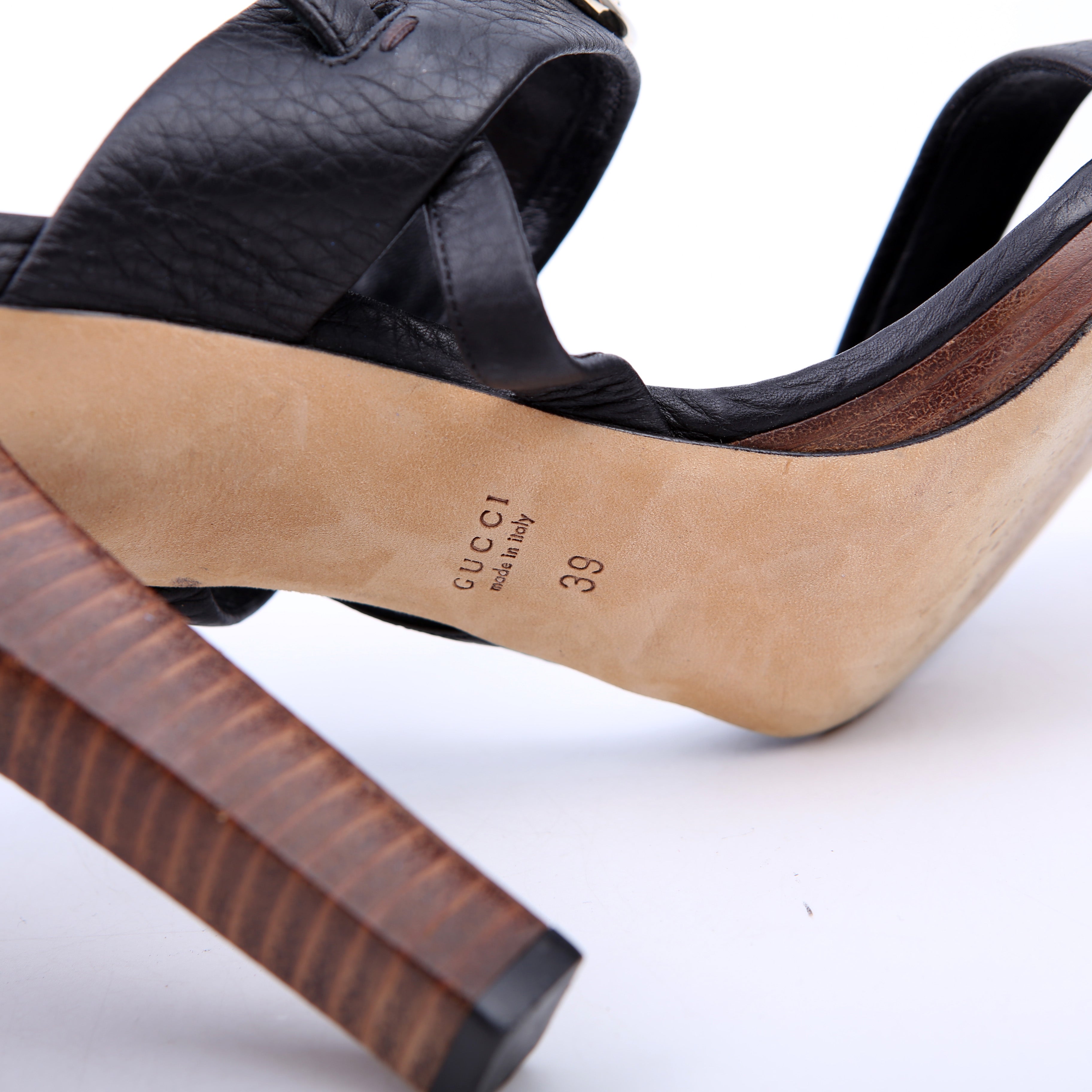 Gucci Horsebit Bamboo Sandal Heels Size 39 Black