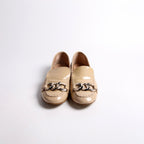 Chanel CC Chain Moccasin Loafers Patent Size 38.5 Tan