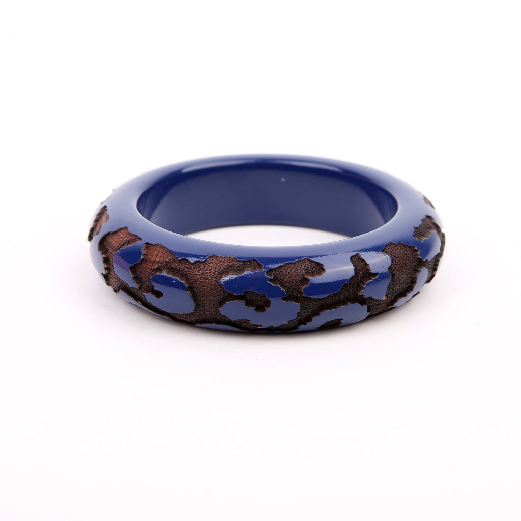 Louis Vuitton Leomonogram Lacquer/Wood Bangle Wide Bracelet Navy