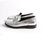 Fendi Metallic Vitello Baguette Loafers Size 39.5 Silver