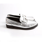 Fendi Metallic Vitello Baguette Loafers Size 39.5 Silver