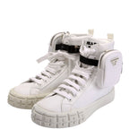 Prada Wheel Pouch Re-Nylon High Top Sneakers Size 38 White