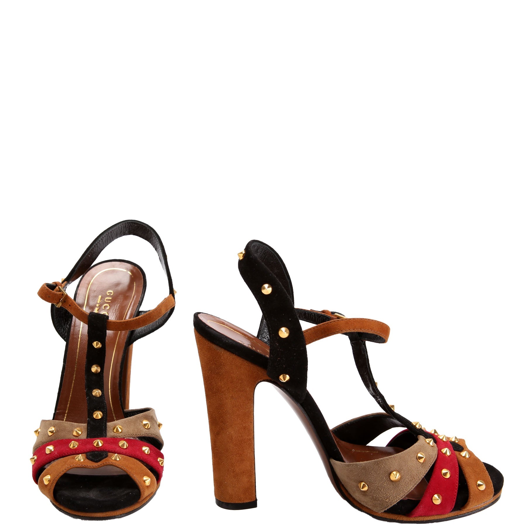 Gucci Jacquelyne Studded Suede Block Heels Size 38