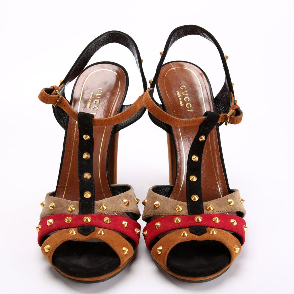 Gucci Jacquelyne Studded Suede Block Heels Size 38