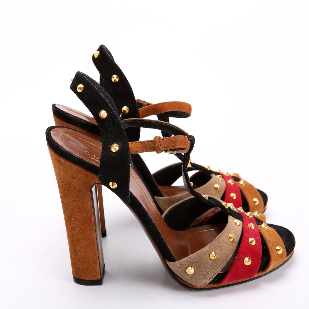 Gucci Jacquelyne Studded Suede Block Heels Size 38