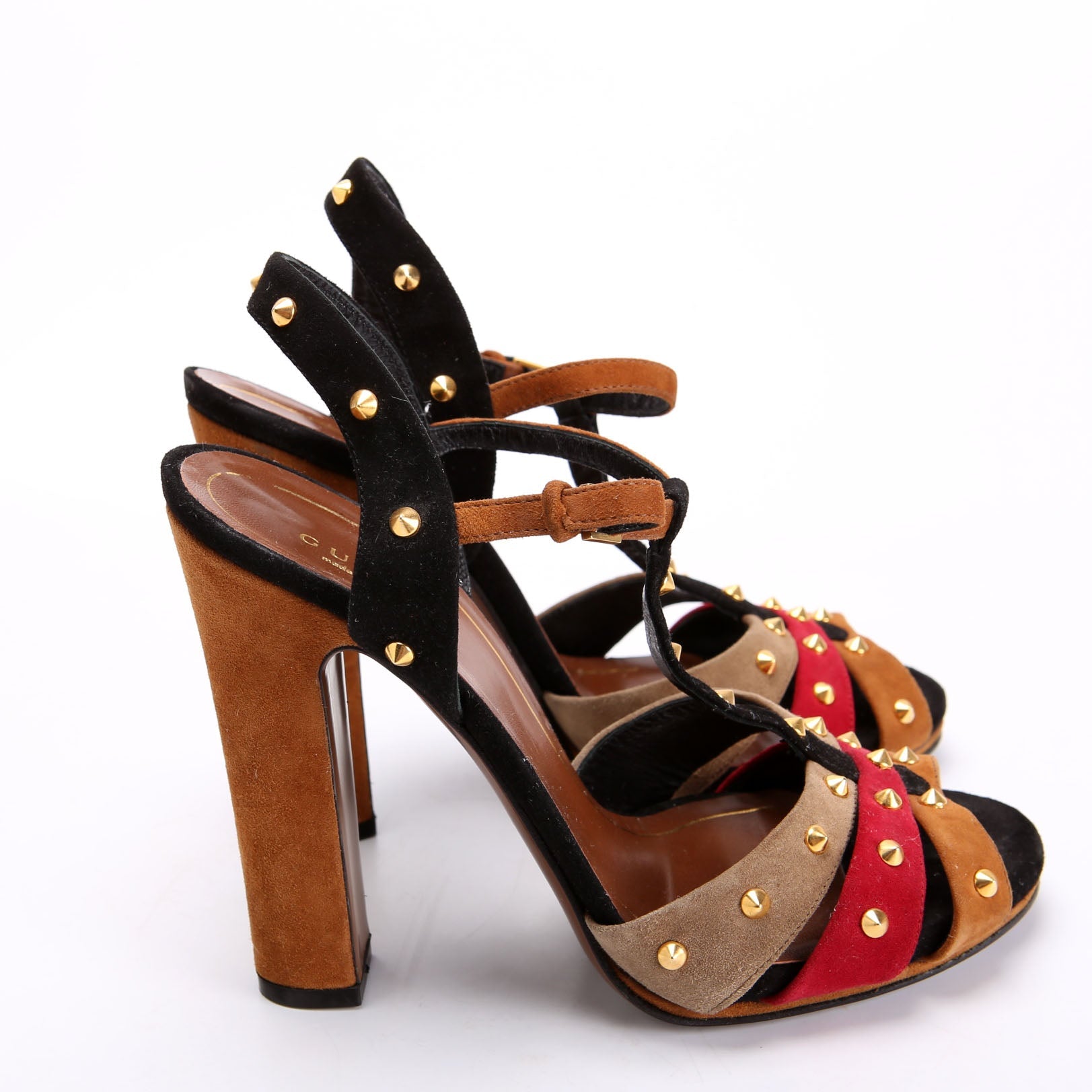 Gucci Jacquelyne Studded Suede Block Heels Size 38