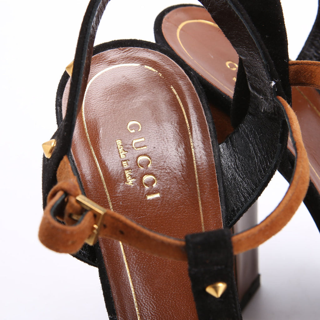 Gucci Jacquelyne Studded Suede Block Heels Size 38