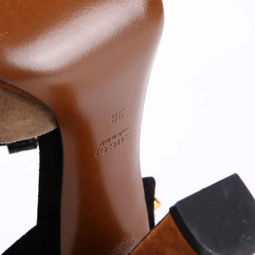 Gucci Jacquelyne Studded Suede Block Heels Size 38