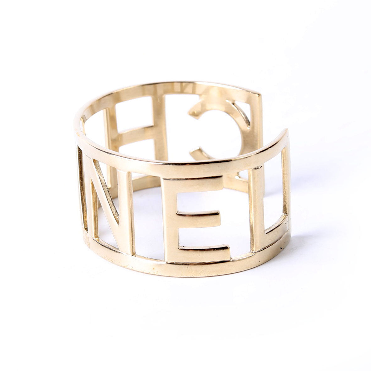 Chanel Logo Cutout Cuff Bracelet Gold