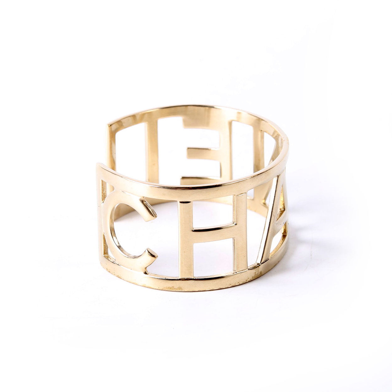 Chanel Logo Cutout Cuff Bracelet Gold