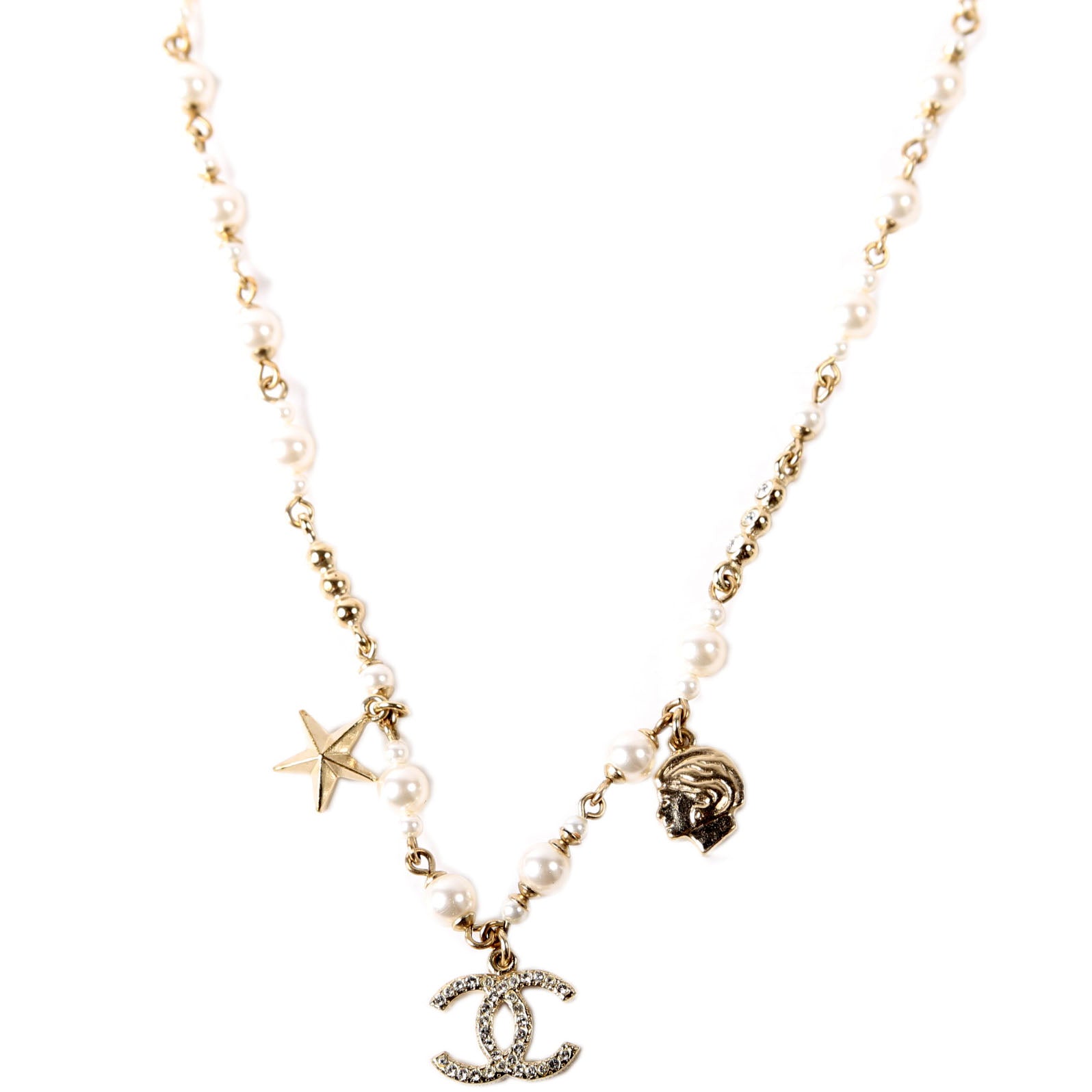 Chanel CC Charms Pearl Choker Necklace Gold/Pearl