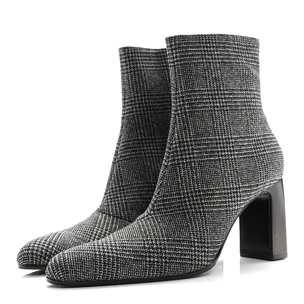 Balenciaga Wool Plaid Ankle Boots 41 Black White